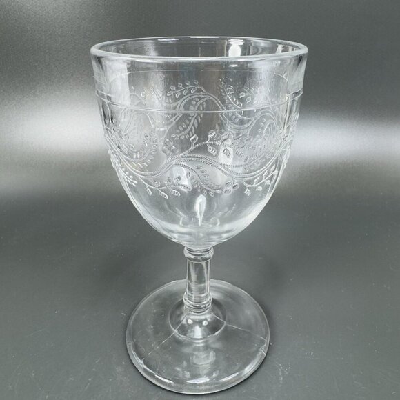 Antique EAPG Capitola Barley Goblet Bryce Higbee Clear Cups Manganese 365nm Set2 - Picture 14 of 16